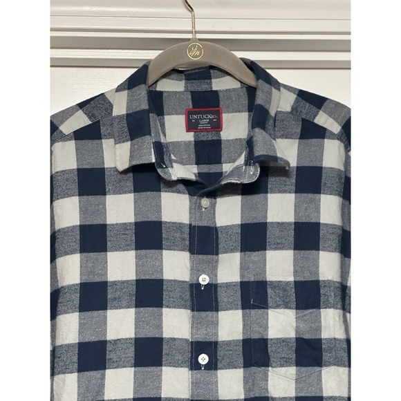 UNTUCKit, Men's Plaid‎ Long Sleeve Button Down, Navy, Size Large - Picture 4 of 10